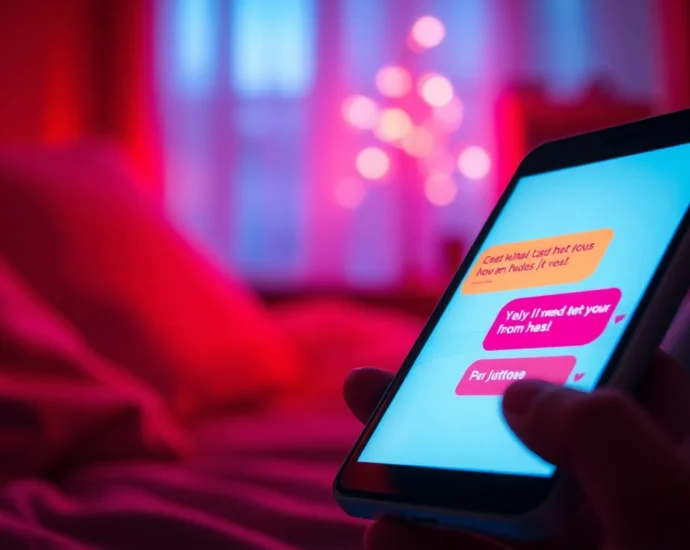 A digital chat interface displaying intimate messages in a cozy setting.