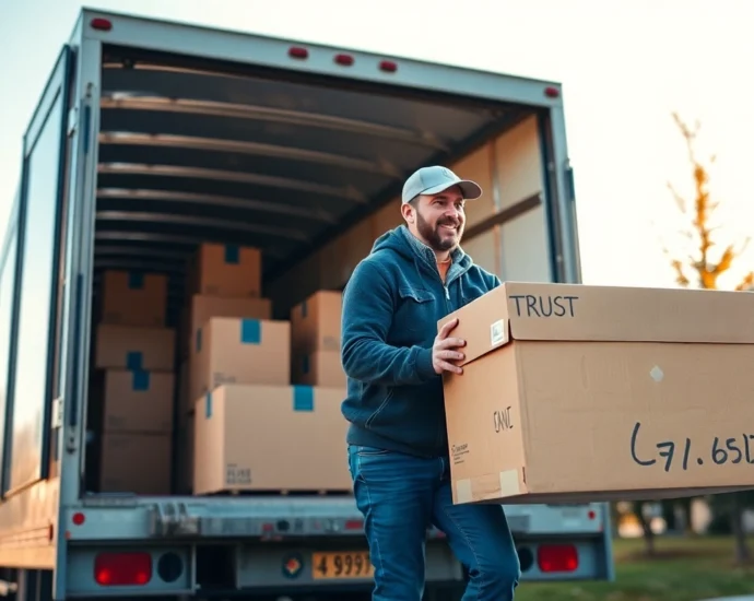 Full service Calgary movers expertly loading a truck, showcasing professional service and efficient relocation process.