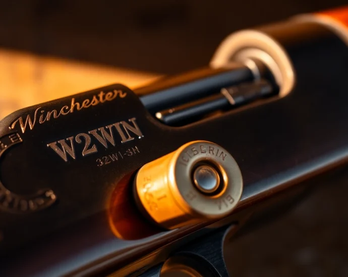A detailed shot of a Winchester rifle chambered in 32WIN, showcasing its classic design and vintage appeal for firearm enthusiasts.