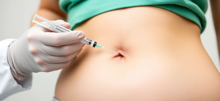 Fettwegspritze Zürich: Medical expert performing injection for targeted fat reduction, close-up shot.