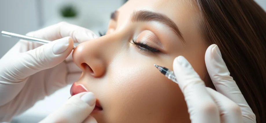 Professional dermatologist administering Botulinumtoxin injections to smooth facial wrinkles in Zurich clinic, emphasizing expertise and safety.