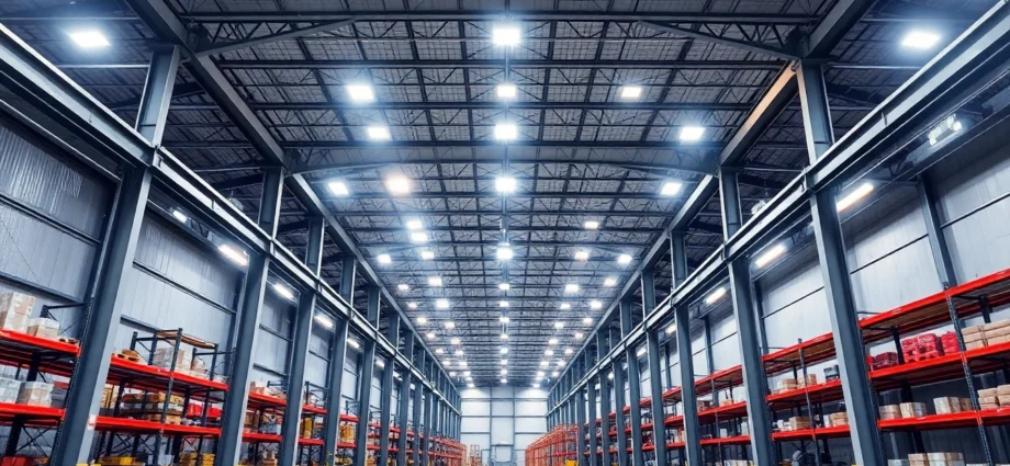 Moderne LED-Industriehalle mit gleichmäßiger Beleuchtung
