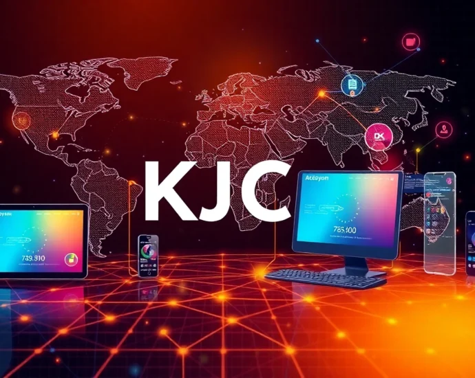 KJC's global digital ecosystem with interconnected platforms and cutting-edge technology, symbolizing innovation and connectivity.