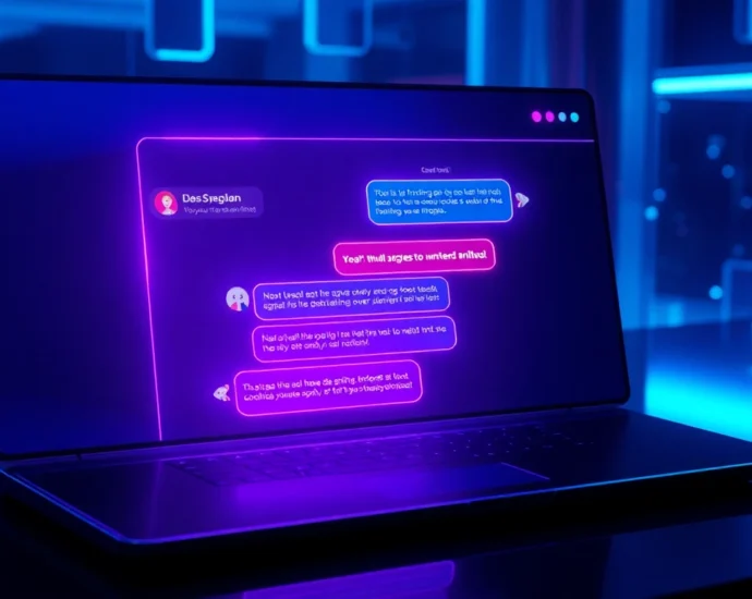 An advanced AI chat interface on a dark screen with neon accents and holographic elements, conveying a high-tech, provocative digital environment.