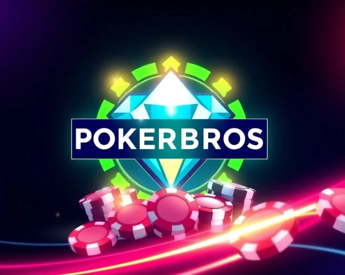 Pokerbros Diamond Union features a dynamic poker scene with chips and cards, highlighting community and competition.