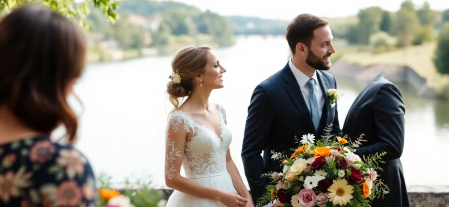 Capture of a joyful couple exchanging vows at a mariage liège, with scenic views and festive ambiance to inspire authenticity and elegance.