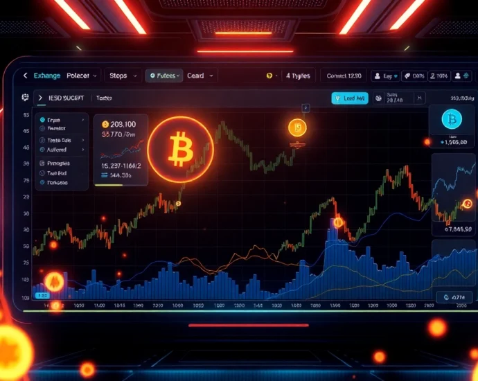 Modern crypto exchange platform showing trading dashboard with live crypto price movements for users