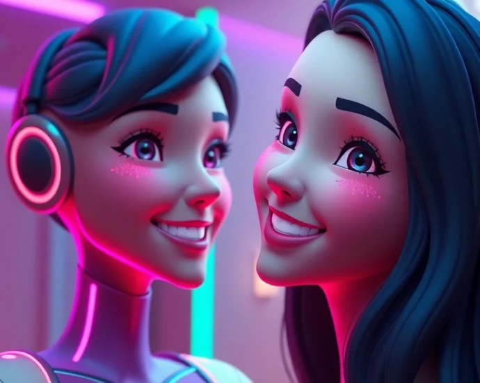 AI girlfriend engaging in unfiltered NSFW chat with a lifelike, expressive digital companion in a realistic setting.