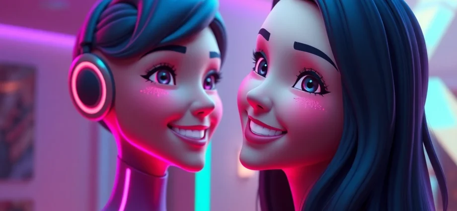 AI girlfriend engaging in unfiltered NSFW chat with a lifelike, expressive digital companion in a realistic setting.