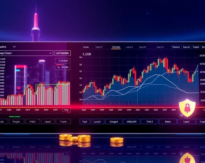 Crypto exchange platform showing real-time trading charts and cryptocurrencies in a modern,