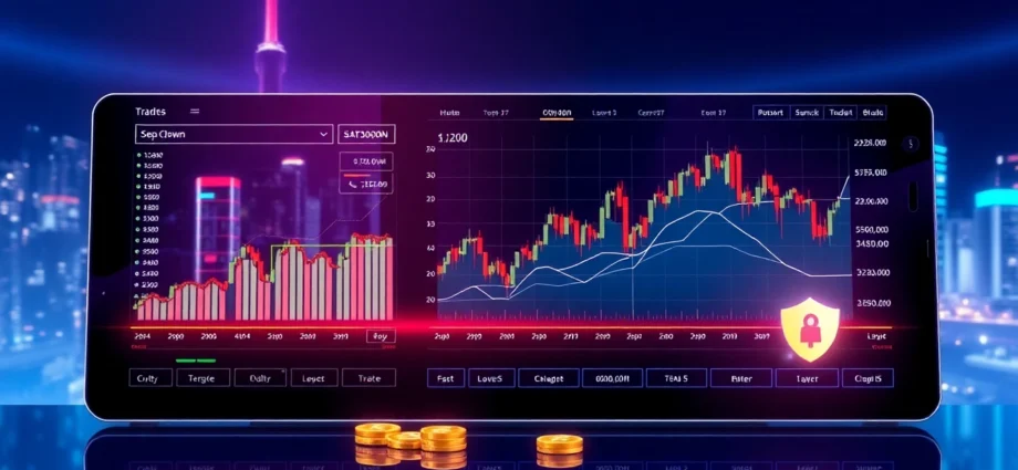 Crypto exchange platform showing real-time trading charts and cryptocurrencies in a modern,