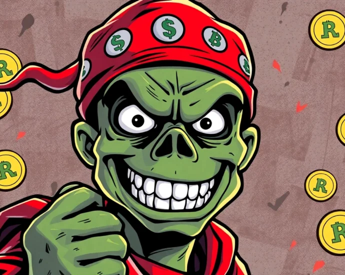 Action-oriented meme coin for rebels illustration featuring angry Pepe with rebellious symbols