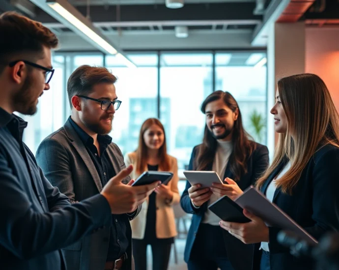 Business News for Startups team analyzing market trends in a modern office environment