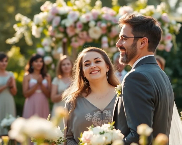 Skilled eskuvo fotos captures genuine moments of a wedding couple in a lush garden setting,