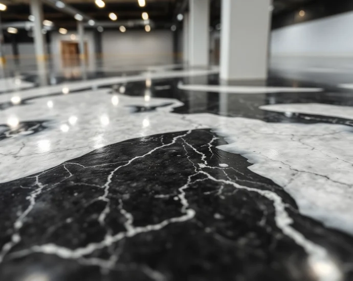 Enhanced epoxy resin floor with marble effect showcasing durability and aesthetic appeal, ideal