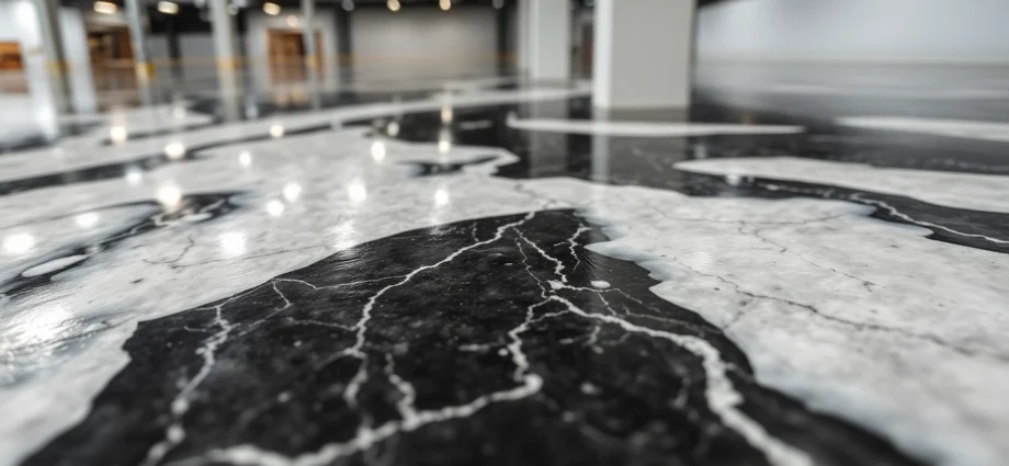 Enhanced epoxy resin floor with marble effect showcasing durability and aesthetic appeal, ideal